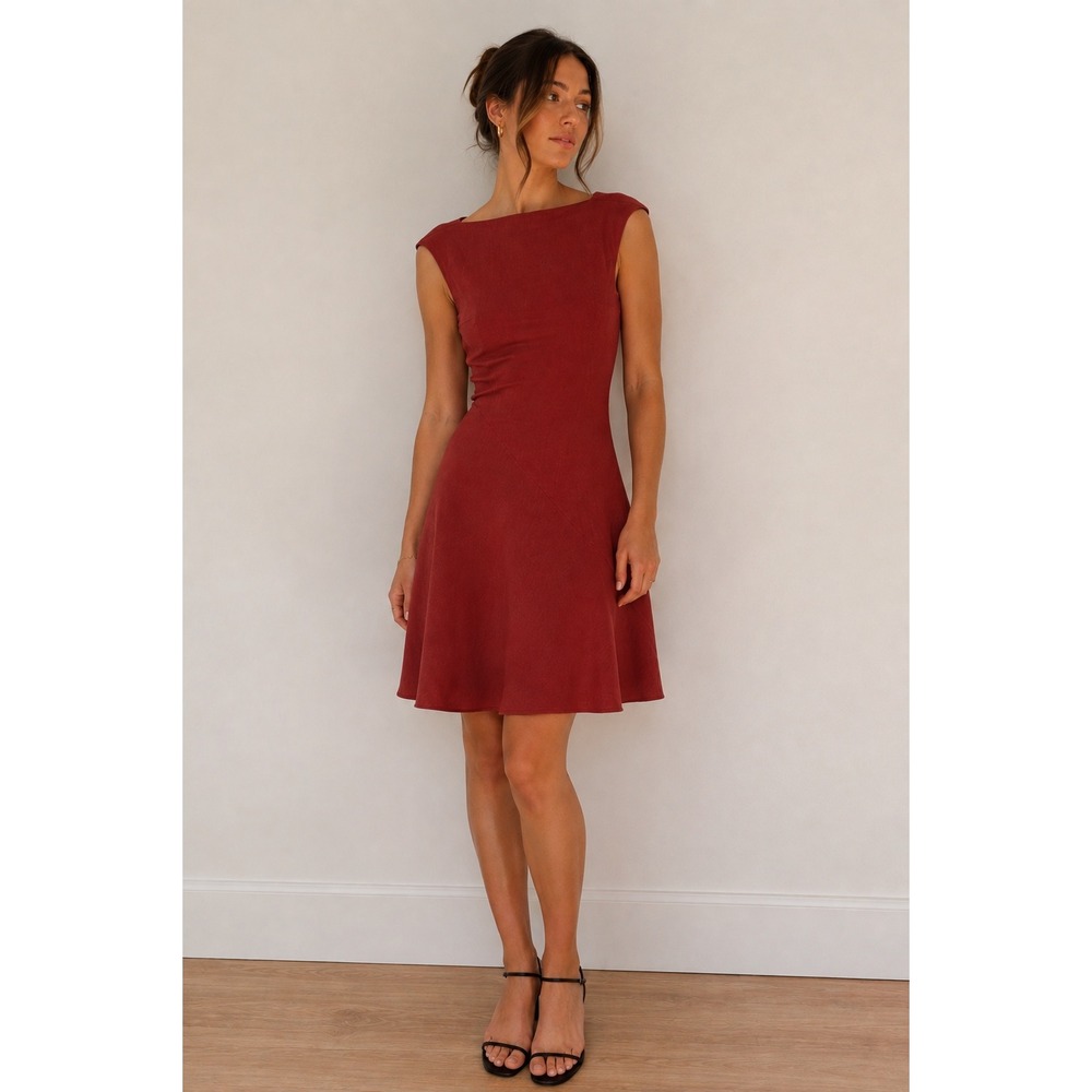 MM.LaFleur Rust Red Sleeveless Sheath Dress Asymmetrical Seam Career Size 4
